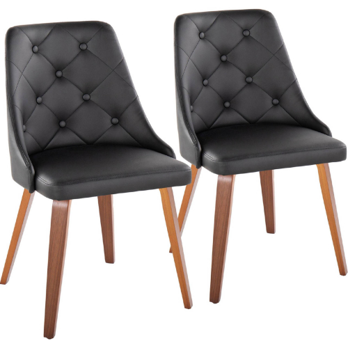 Marche Dining Accent Chair in Walnut Wood & Black Leatherette (Set of 2)